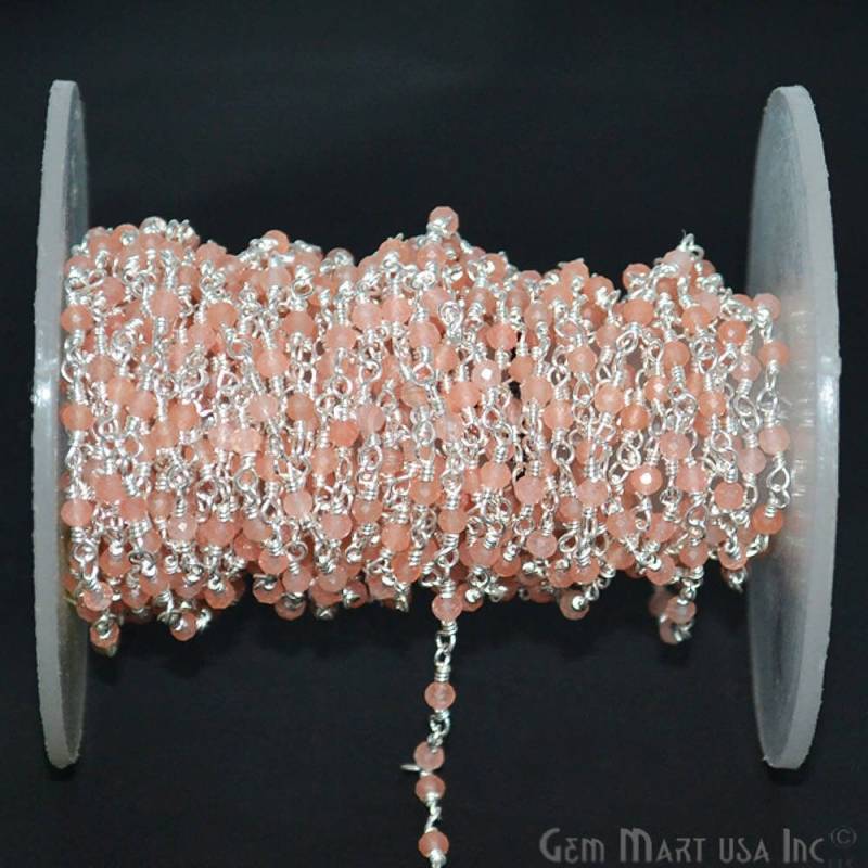Orange Chalcedon Rondelle Rosenkranz Kette, Versilberter Draht Gewickelt Perlenkette, Gemmartusa | Spoa-30000 von GemMartUSA