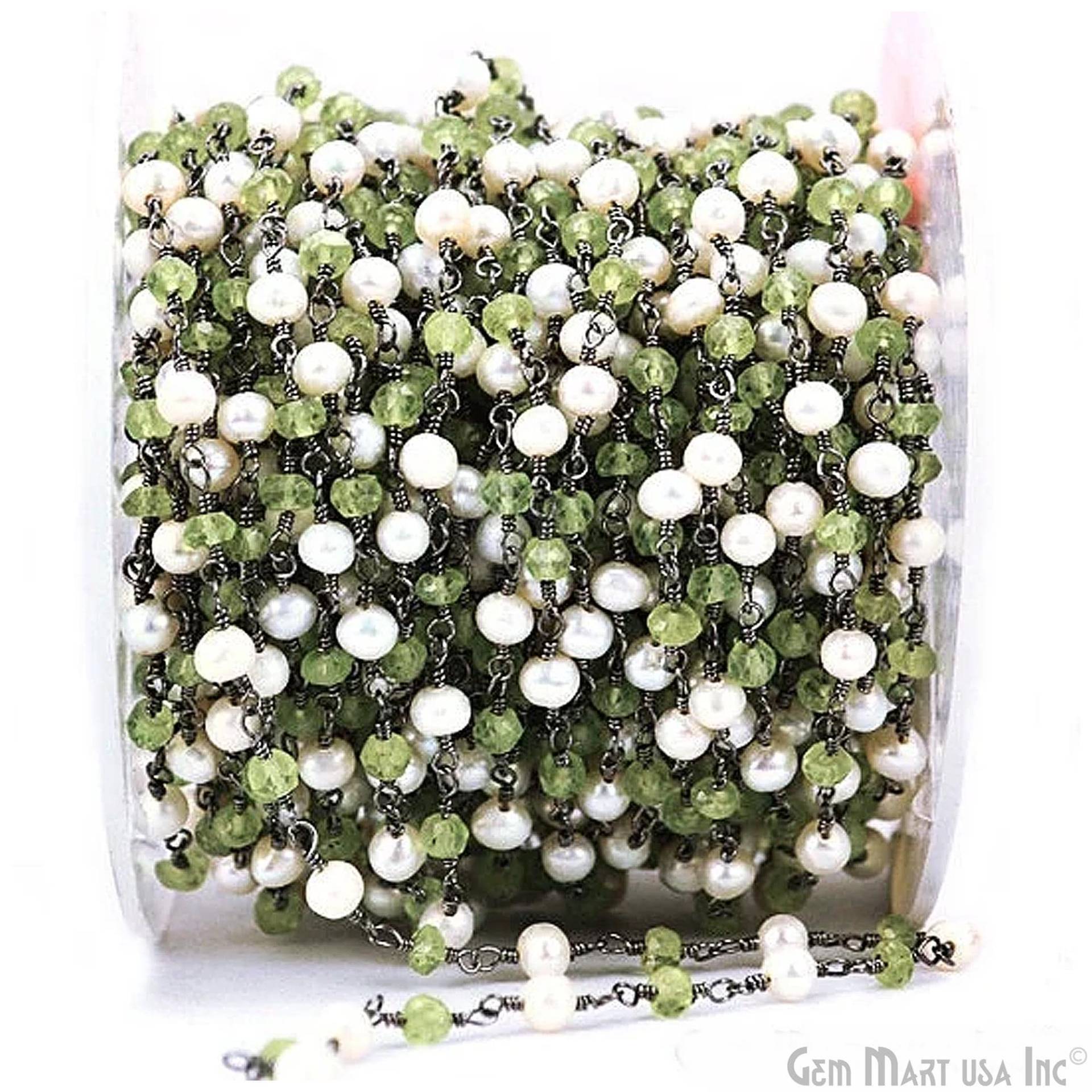 Peridot, Süßwasserperle, 3-3.5 Mm Rosenkranz Kette, Vergoldet, Silber Oder Rotguss Handgemachte Gliederkette, Schmuckzubehör, | 30007 von GemMartUSA