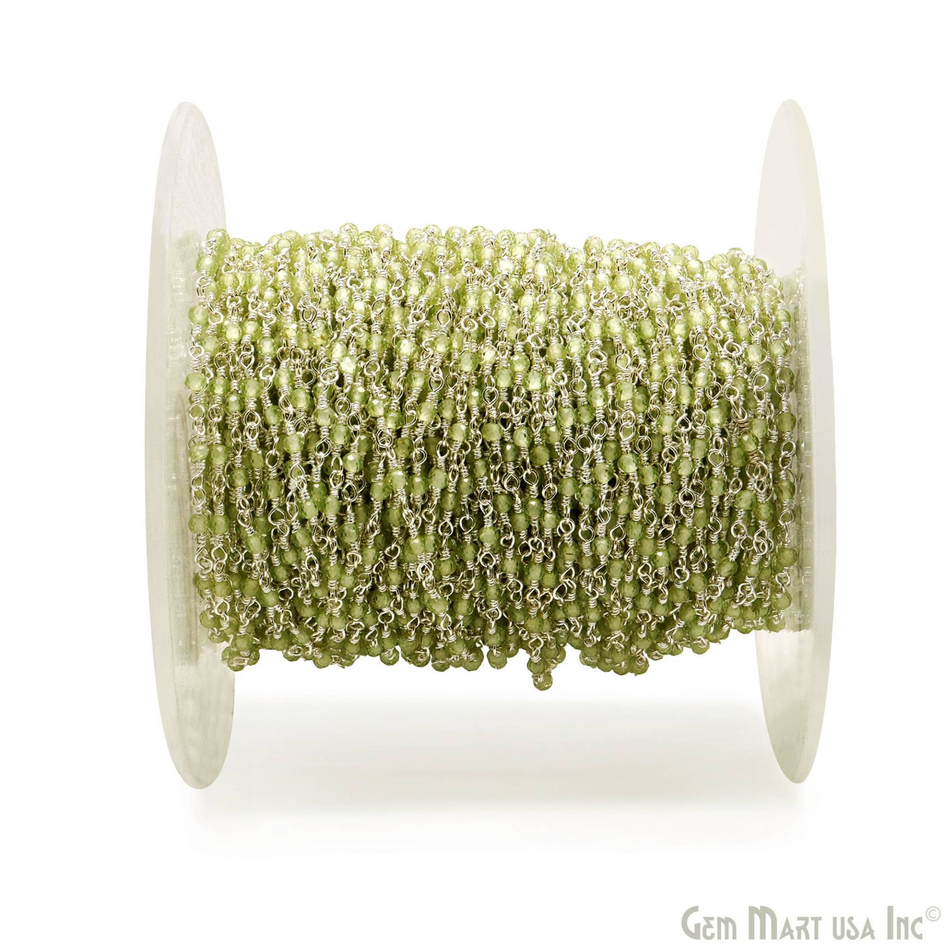 Peridot Rondelle Perlen Rosenkranz Kette, Silber Überzogener Draht Wickelte Ausgefallene Perlenkette, Gemmartusa | Sppt-30000 von GemMartUSA