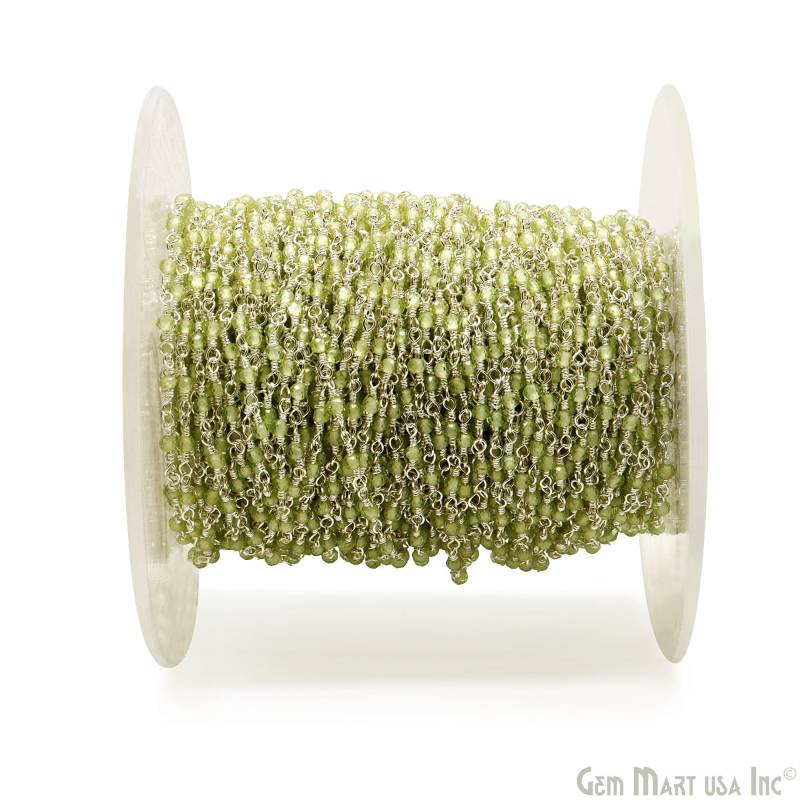 Peridot Rondelle Perlen Rosenkranz Kette, Silber Überzogener Draht Wickelte Ausgefallene Perlenkette, Gemmartusa | Sppt-30000 von GemMartUSA