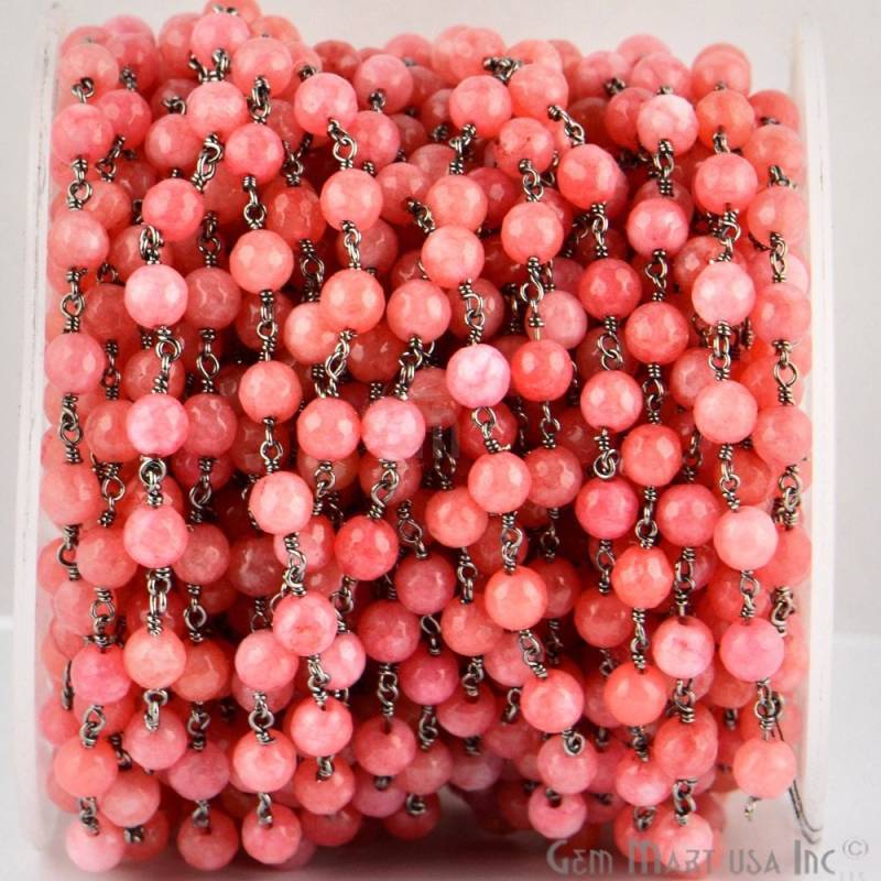 Pink Pfirsich Jade, 6 Mm Oxidierter Draht Gewickelt, Rosenkranz Kette Per Fuß. Gemmartusa | Gppi-30014 von GemMartUSA