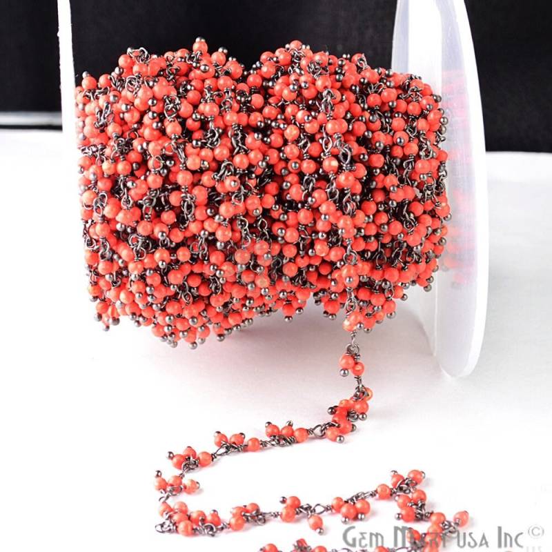 Red Coral Cluster Perlen Rosenkranz Kette, 2-2.5 Mm Oxidierter Draht Umwickelt Stein Kette Gemmartusa | Bpao-30019 von GemMartUSA