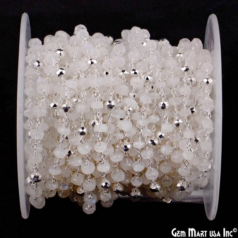 Regenbogen Mit Silbernen Pyritperlen Rosenkranzkette, 4-5 Mm Versilberter Draht Gewickelt Rosenkranz Kette Gemmartusa | Sprs-30034 von GemMartUSA