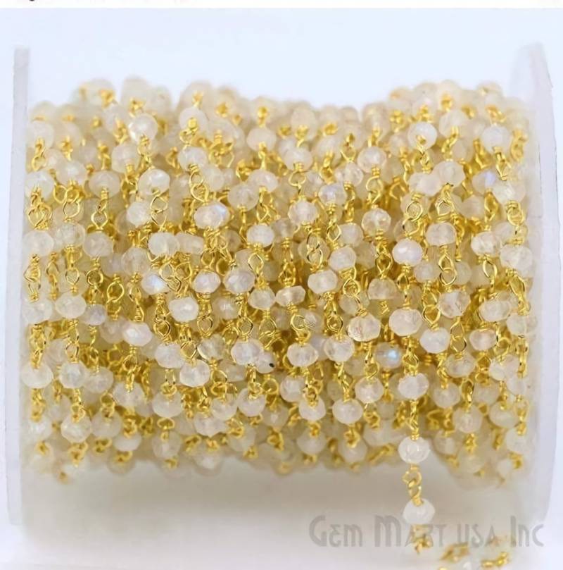 Regenbogen Mondstein Perlen Rosenkranz Kette, 4 Mm Vergoldeter Draht Gewickelt Stein Kette Gemmartusa | 30003 Regenbogen Mondstein Perlen Rosenkranz Kette, 4 Mm Vergoldeter Draht Gewickelt Stein Kette Gemmartusa | 30003 von GemMartUSA