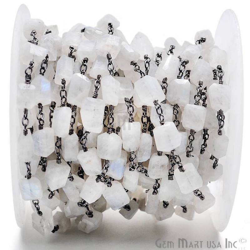 Regenbogen Mondstein Rondelle Perlen Rosenkranz Kette, Oxidierte Handgefertigte, Fancy Cut Perlenkette, Gemmartusa | Bprm-30042 von GemMartUSA