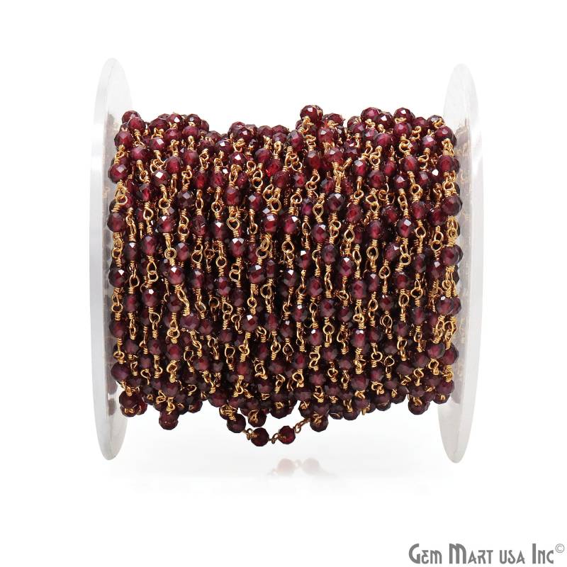 Rhodolite, 3-3.5 Mm 24K Vergoldete Handgemachte Rosenkranzkette Zu Fuß Gemmartusa | 30002 von GemMartUSA