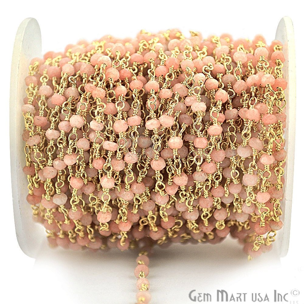 Rosa Opal Handgemachte Rosenkranz Kette, Vergoldete Wire Wrap, 24K Vergoldet, Gemmartusa | Gppo-30001 von GemMartUSA