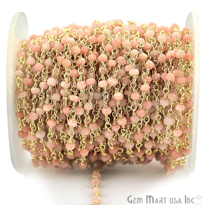 Rosa Opal Handgemachte Rosenkranz Kette, Vergoldete Wire Wrap, 24K Vergoldet, Gemmartusa | Gppo-30001 von GemMartUSA