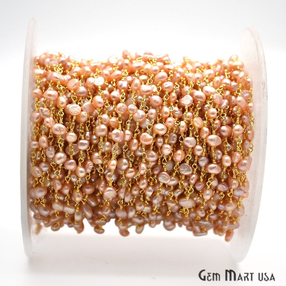 Rosa Süßwasserperle Rosenkranz Kette, Rondelle Perlen Vergoldete Schmuckherstellung Lieferungen, Gemmartusa | Gppp-30090 von GemMartUSA