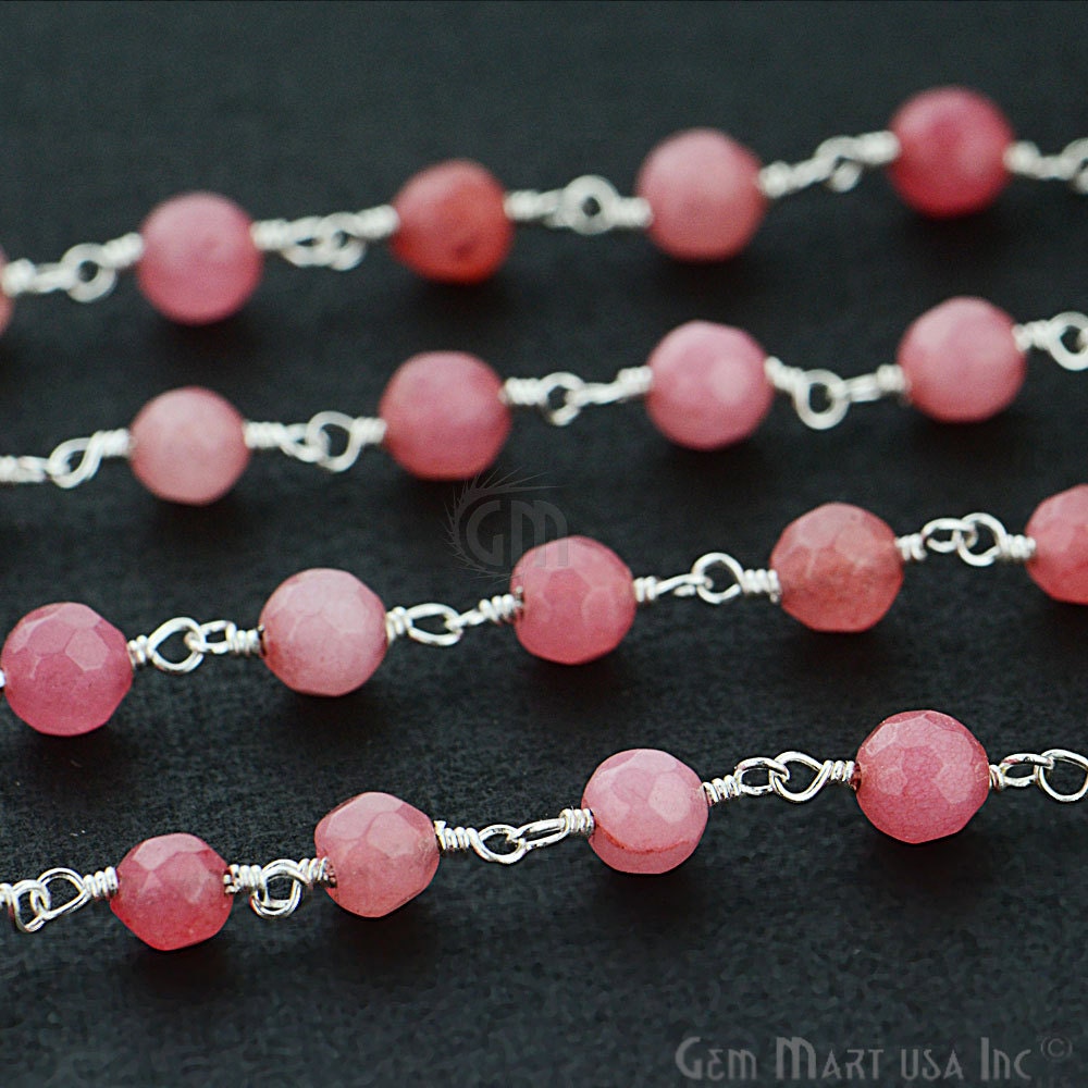 Rosa Sunstone Jade, 4 Mm Versilberte Handgemachte Rosenkranzkette Durch Fuß Gemmartusa | Spfj-30017 von GemMartUSA
