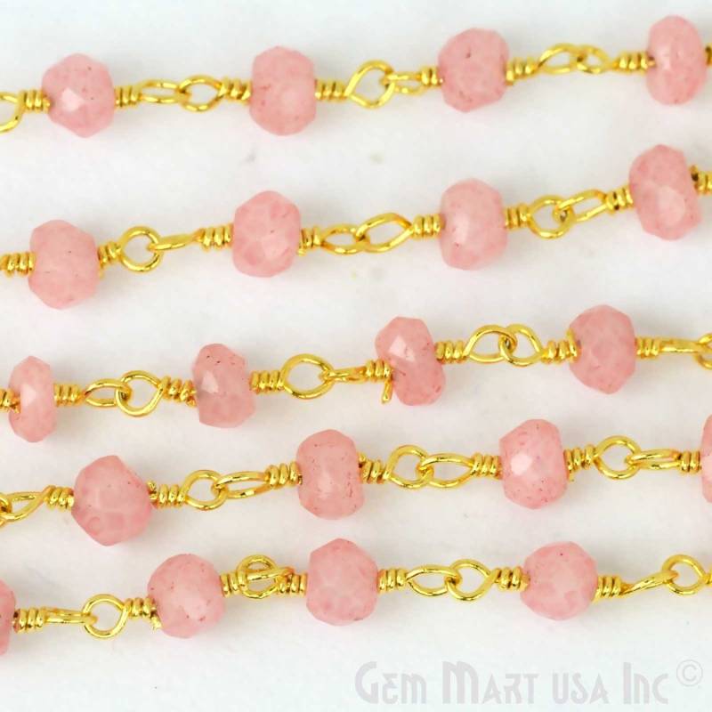 Rosen-Chalzedon, 3.3.5 Mm 24K Vergoldete Handgemachte Rosenkranzkette Von Foot Gemmartusa | Gprc-30002 von GemMartUSA