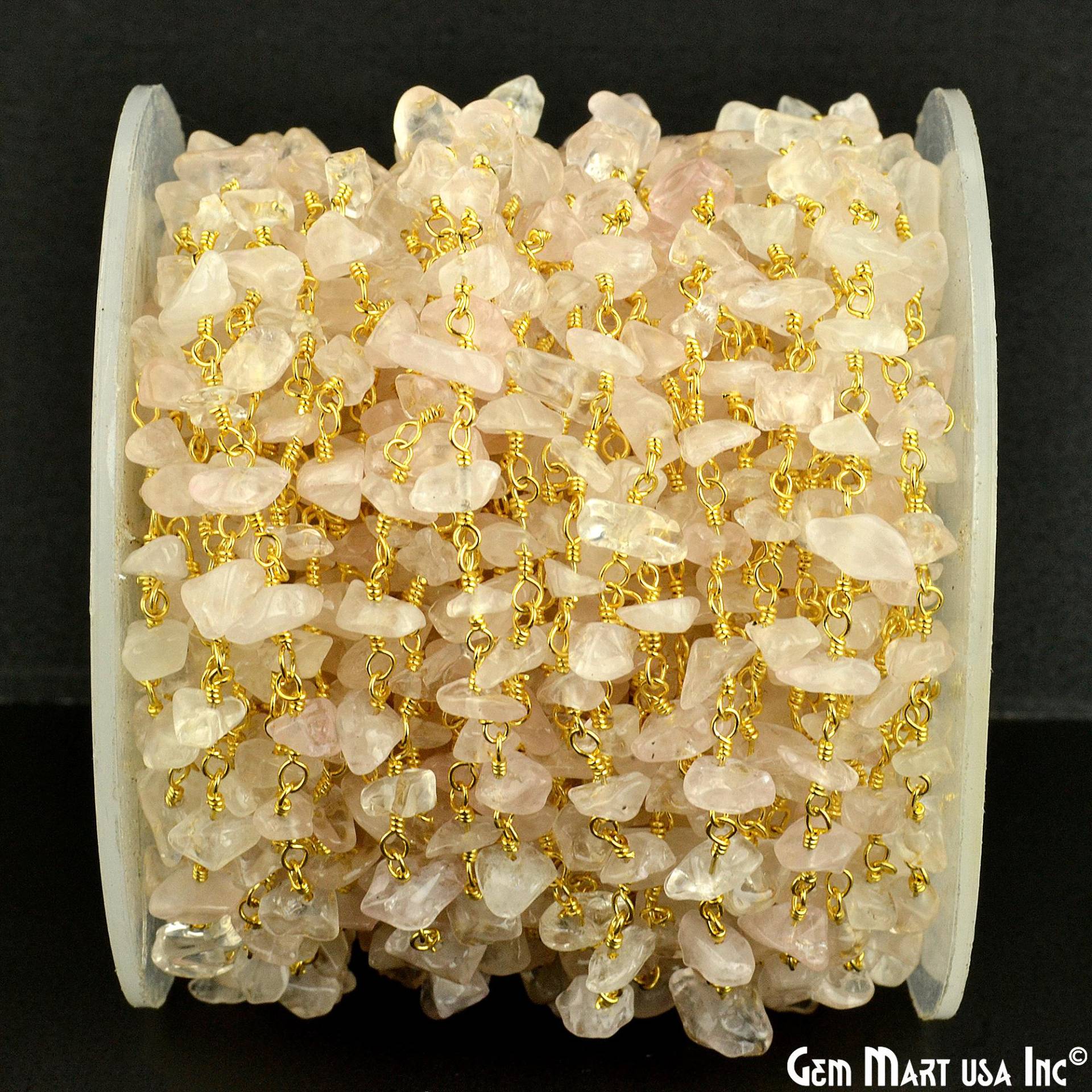 Rosenquarz Nugget Chip Perlen Rosenkranz Kette Mit 24K Vergoldete Handgemachte Zu Fuß Gemmartusa | Gprq-30025 von GemMartUSA