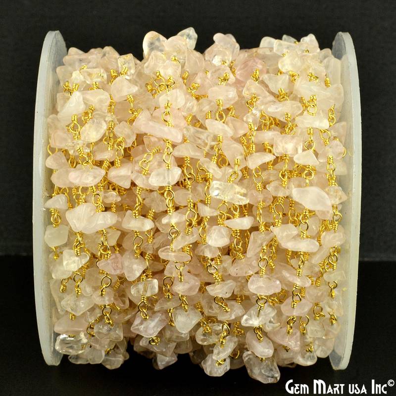 Rosenquarz Nugget Chip Perlen Rosenkranz Kette Mit 24K Vergoldete Handgemachte Zu Fuß Gemmartusa | Gprq-30025 von GemMartUSA