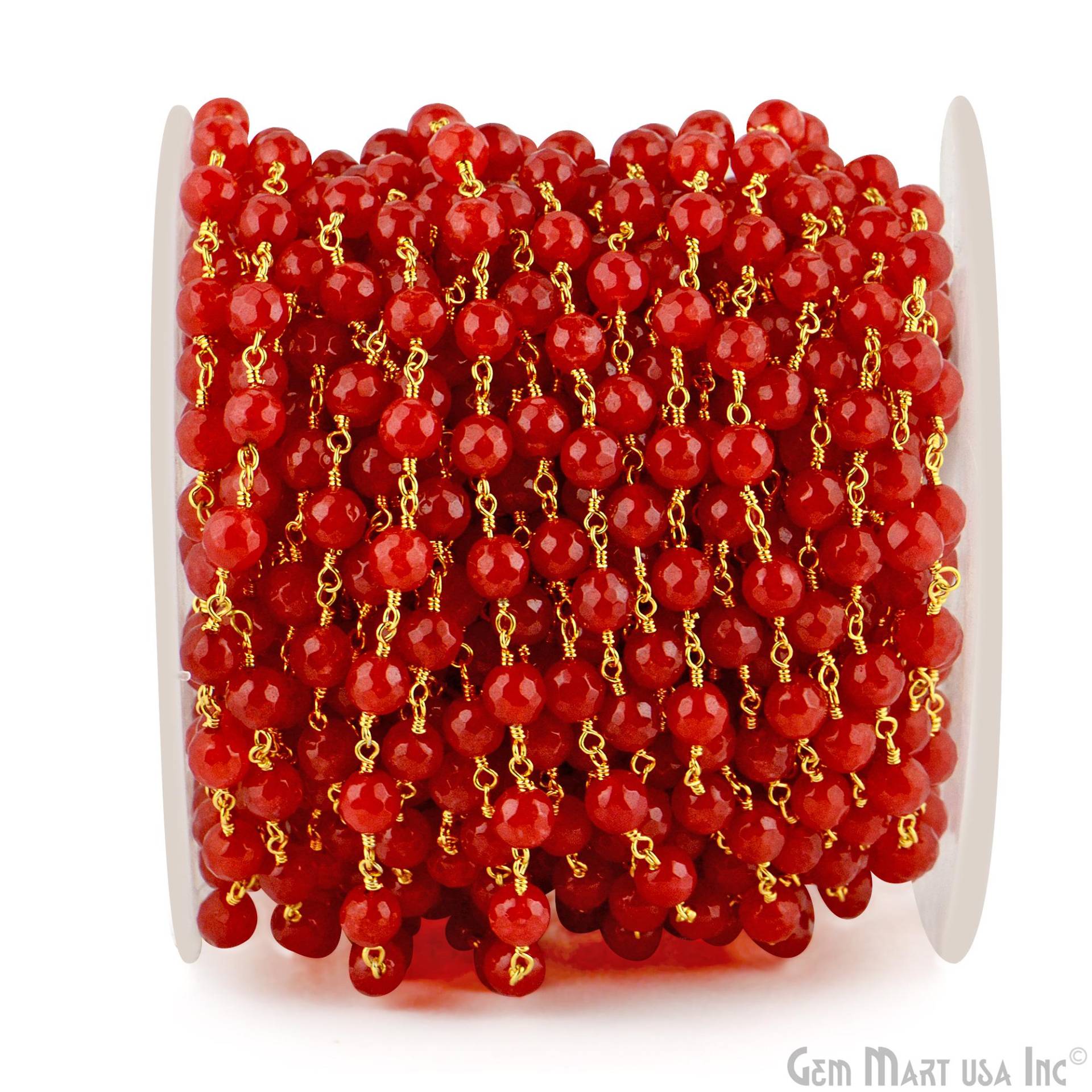 Rote Jade, 6 Mm 24 K Vergoldete Draht Gewickelt Rosenkranz Kette Von Fuß Gemmartusa | 30014 von GemMartUSA