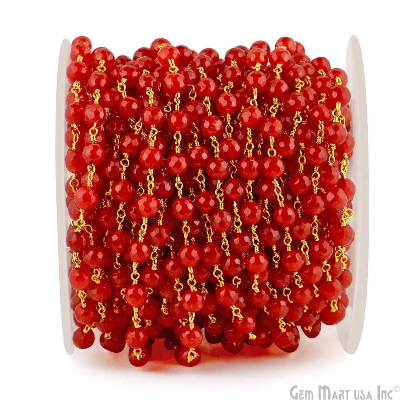 Rote Jade, 6 Mm 24 K Vergoldete Draht Gewickelt Rosenkranz Kette Von Fuß Gemmartusa | 30014 von GemMartUSA