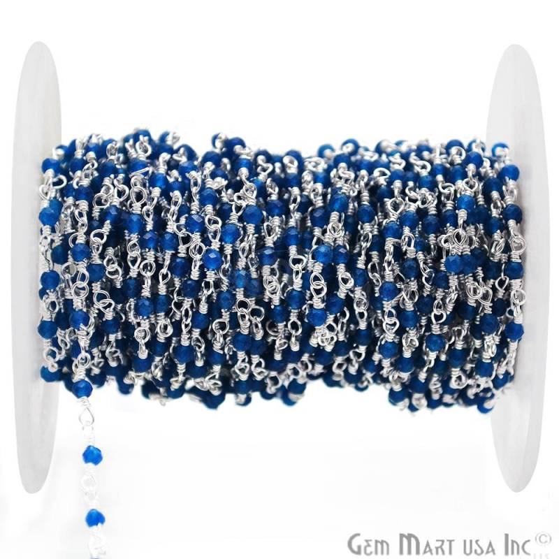 Royal Blau Chalcedon Rondelle Rosenkranz Kette, Silber Überzogener Draht Wickelte Perlenkette Gemmartusa | Spcb-30000 Royal Blau Chalcedon Rondelle Rosenkranz Kette, Silber Überzogener Draht Wickelte Perlenkette Gemmartusa | Spcb-30000 von GemMartUSA