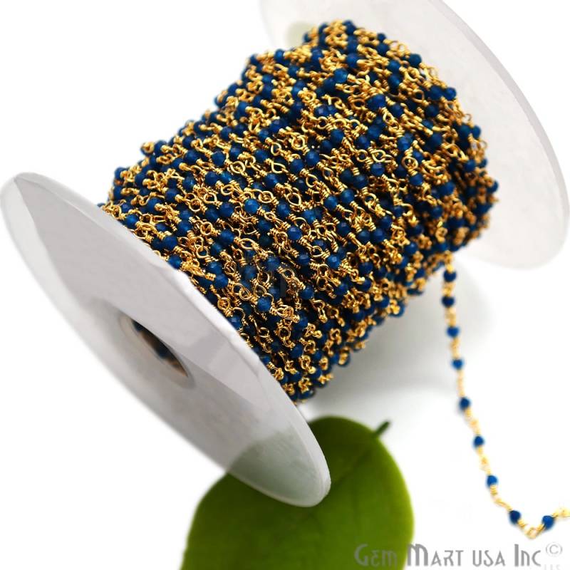 Royal Blue Chalcedon Edelstein Rosenkranz Kette, Zu Fuß, Kleine Glatte Runde Perlen, 24K Vergoldet, Draht Gewickelt, Perlengröße 2-2, 5 Mm | 30000 Royal Blue Chalcedon Edelstein Rosenkranz Kette, Zu Fuß, Kleine Glatte Runde Perlen, 24K Vergoldet, Draht Gewickelt, Perlengröße 2-2, 5 Mm | 30000 von GemMartUSA