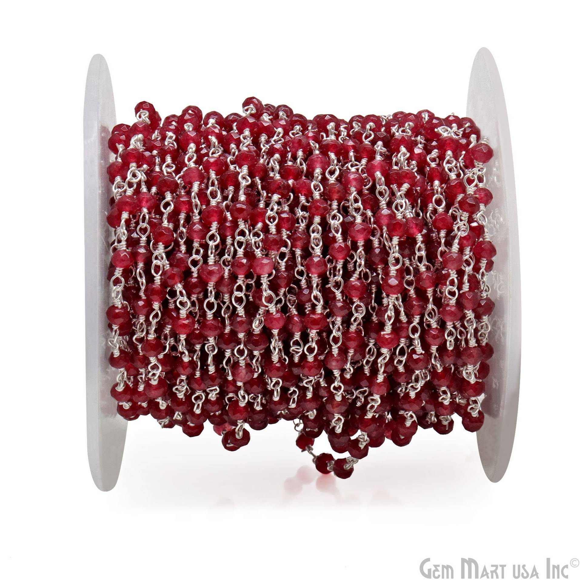 Rubin Jade Perlen Rosenkranz Kette, 3-3, 5 Mm Silber Plated Draht Gewickelt Link Stein Kette Gemmartusa | Spyb-30002 von GemMartUSA