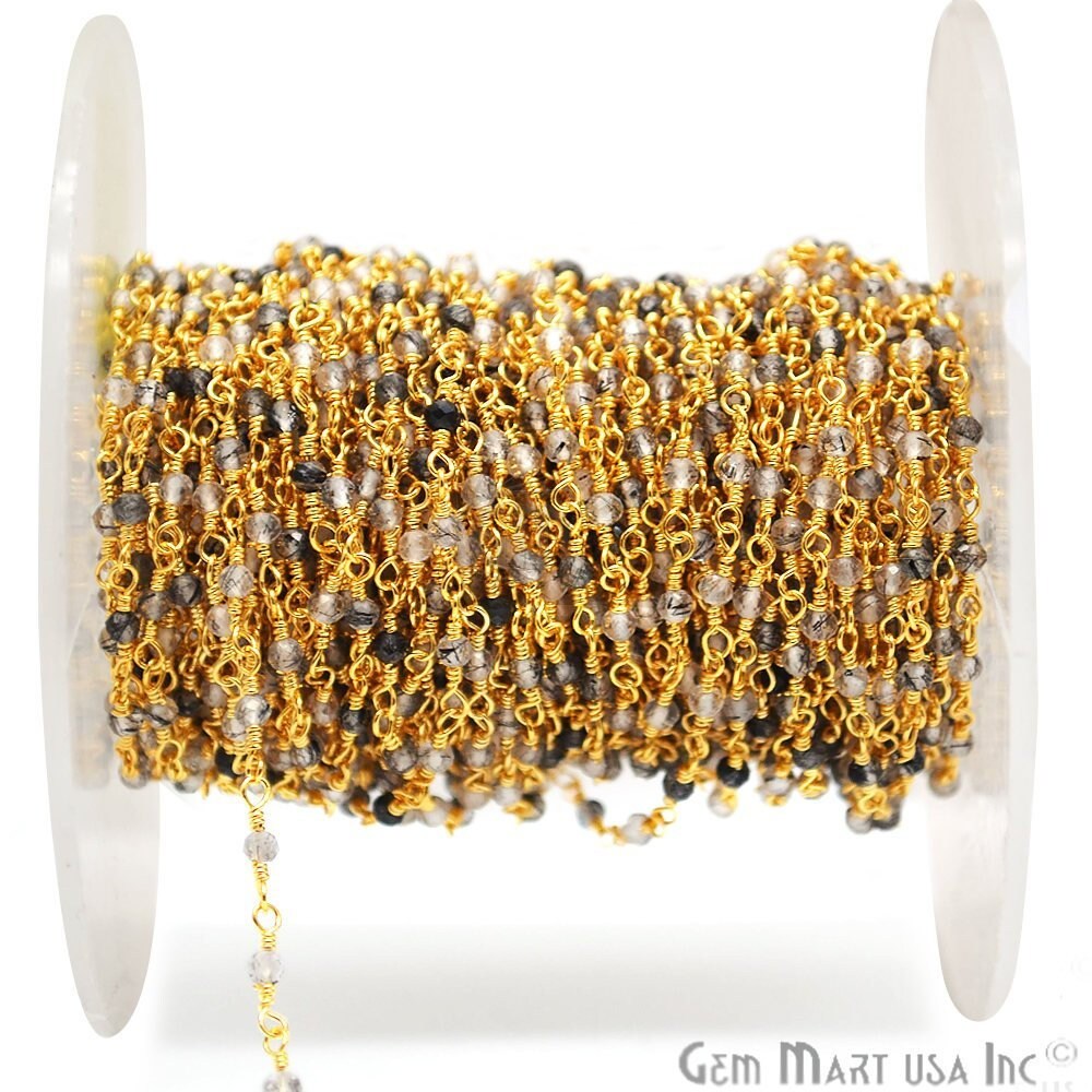 Rutilierte Rondelle Perlen Rosenkranz Kette, Vergoldete Gewickelte Perlenkette, Kette Gemmartusa | 30000 von GemMartUSA