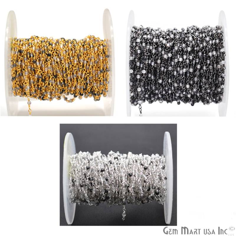 Rutilquarz Kette, Rosenkranz Facettierte Perlenkette, Kleine Rutiledelstein Überzogene 2-2.5 Mm, Gemmartusa | 30000 von GemMartUSA
