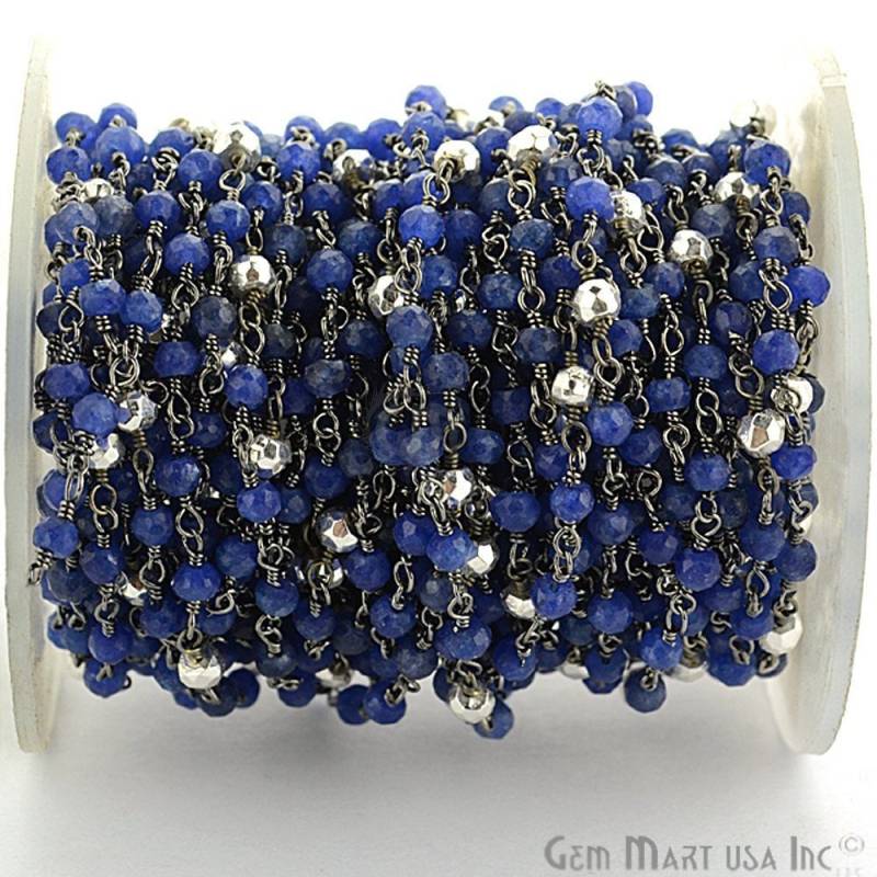 Saphir Mit Silberpyrit, 3-3, 5 Mm Oxidierter Draht Wickelte Rosenkranzkette Zu Fuß Gemmartusa | Epsi-30002 Saphir Mit Silberpyrit, 3-3, 5 Mm Oxidierter Draht Wickelte Rosenkranzkette Zu Fuß Gemmartusa | Epsi-30002 von GemMartUSA