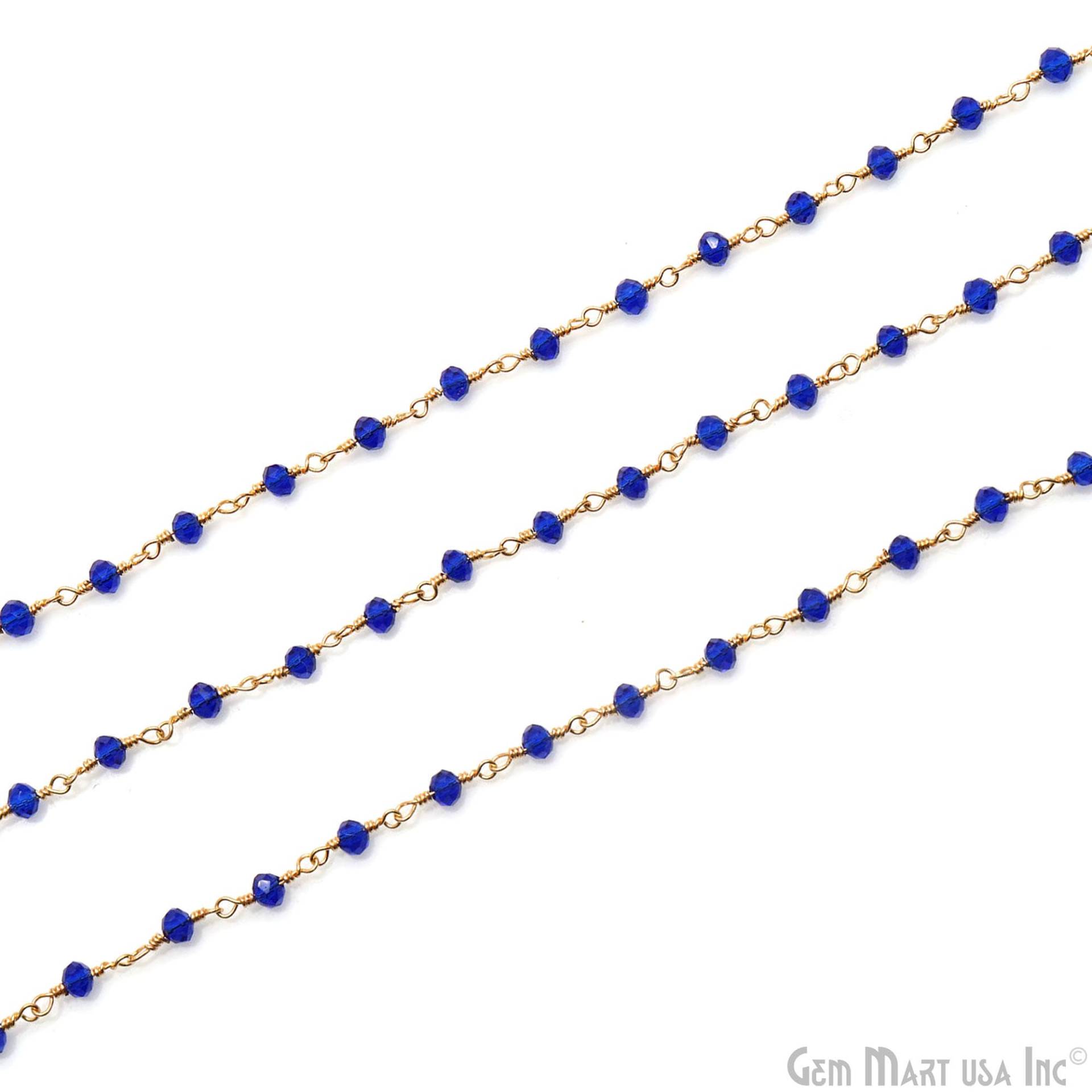 Saphir Perlen Rosenkranz Kette, Runde Perlen, Vergoldete Edelsteine, Verbinder Diy Schmuck 3-3, 5 Mm, | Gphs-30002 von GemMartUSA
