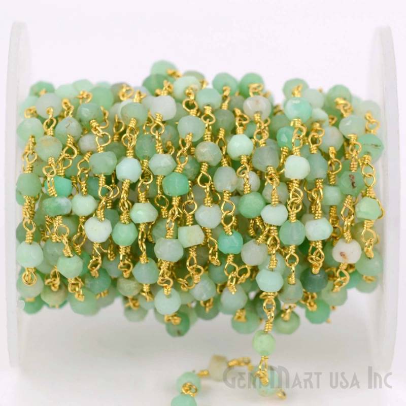 Chrysopras, 3-3, 5 Mm 24 Karat Vergoldete Wire Wrapped Rosenkranz Kette Durch Fuß Gemmartusa | Gpcp-30002 von GemMartUSA