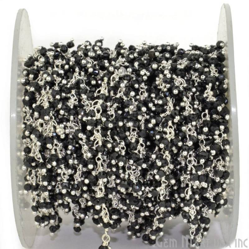 Schwarze Spinell Cluster Rosenkranz Kette, 1, 5-2 Mm Versilberte Handgemachte Kette Gemmartusa | Spbs-30018 von GemMartUSA