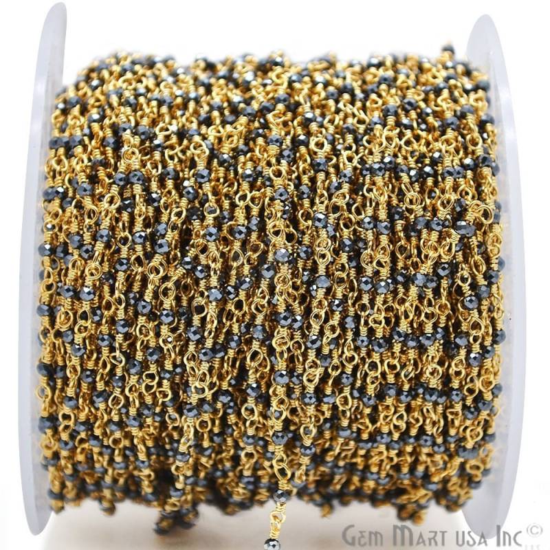Schwarze Pyrit Edelstein Rosenkranz Kette, Zu Fuß, Kleine Glatte Runde Perlen, Draht Gewickelt, Perlengröße 2-2.5 Mm | 30000 Schwarze Pyrit Edelstein Rosenkranz Kette, Zu Fuß, Kleine Glatte Runde Perlen, Draht Gewickelt, Perlengröße 2-2.5 Mm | 30000 von GemMartUSA