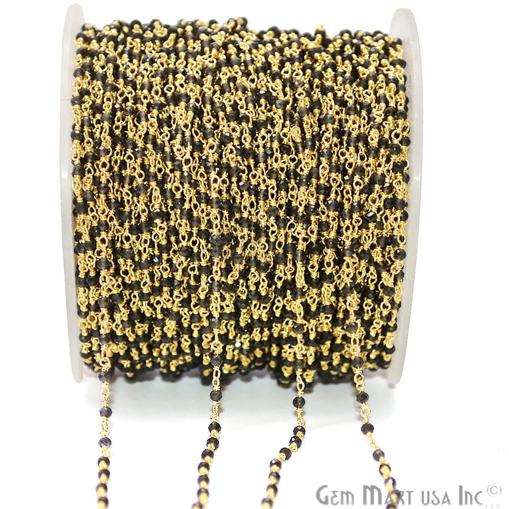 Schwarzer Mondstein Rosenkranz, Vergoldete Kette, Edelstein Schmuckherstellung Zubehör, Gemmartusa | 30000 von GemMartUSA