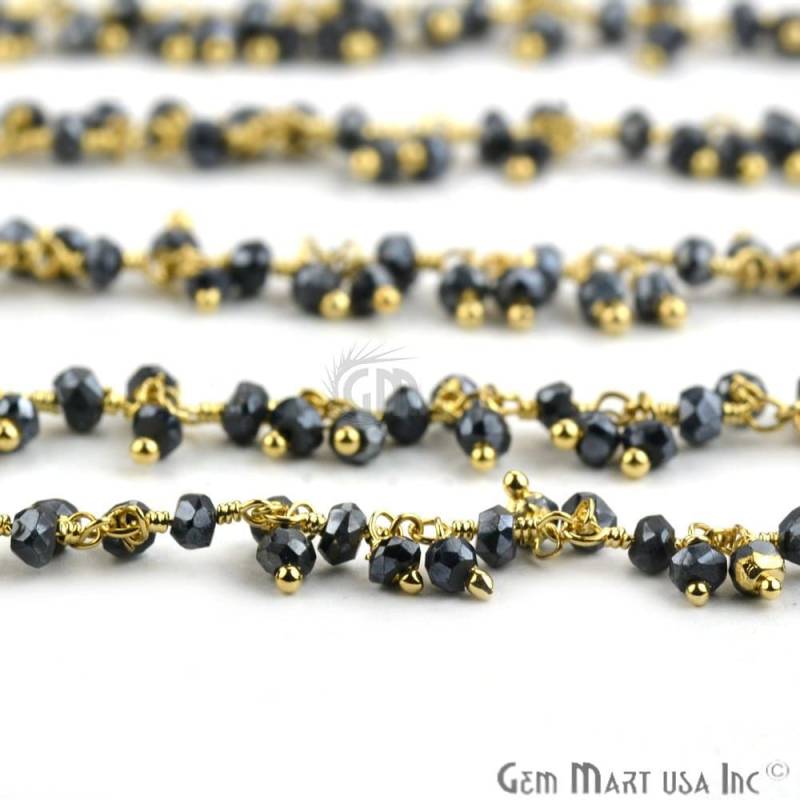 Schwarzer Pyrit Cluster Rosenkranz Kette, Vergoldete Draht Gewickelt Diy Schmuck, Schmuck Versorgung, Gemmartusa | Gpgp-30020 von GemMartUSA