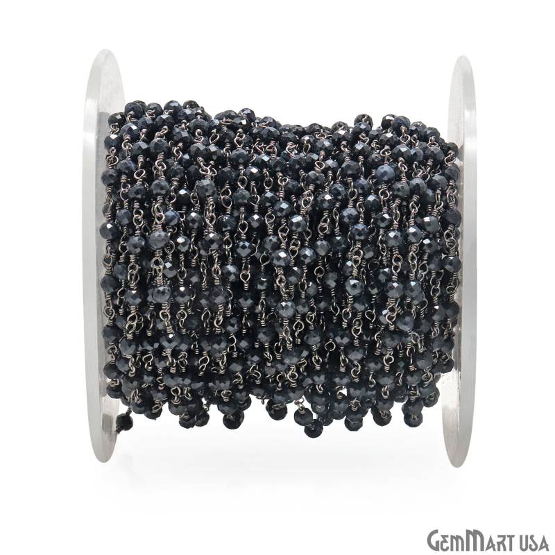 Schwarzer Saphir Jade Facettierte Rosenkranz Kette, 3-3.5 Mm Oxidized Wire Wrapped Kette Gemmartusa | Epbk-30002 Schwarzer Saphir Jade Facettierte Rosenkranz Kette, 3-3.5 Mm Oxidized Wire Wrapped Kette Gemmartusa | Epbk-30002 von GemMartUSA