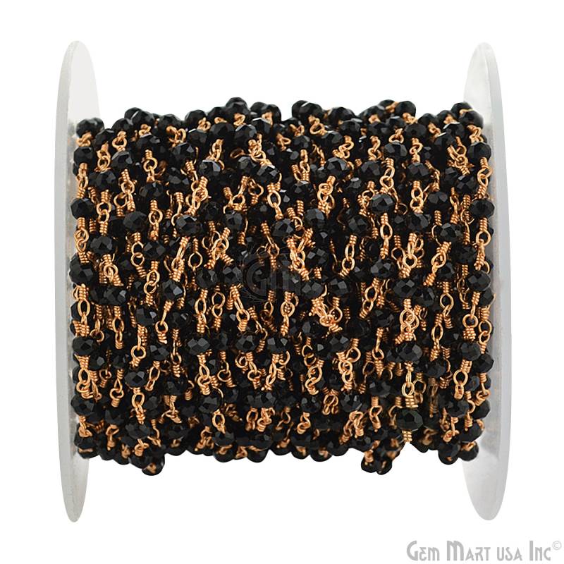 Schwarzer Spinell, 3-3, 5 Mm Rose Gold Plated Draht Gewickelt Rosenkranz Kette Von Fuß Gemmartusa | Rpbs-30002 Schwarzer Spinell, 3-3, 5 Mm Rose Gold Plated Draht Gewickelt Rosenkranz Kette Von Fuß Gemmartusa | Rpbs-30002 von GemMartUSA
