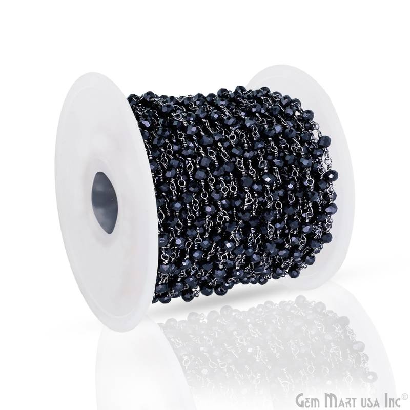 Schwarzer Spinell, 3-3.5 Mm Oxidierte Drahtgewickelte Perlen-Rosenkranz-Kette Durch Fuß Gemmartusa | Epbs-30002 von GemMartUSA