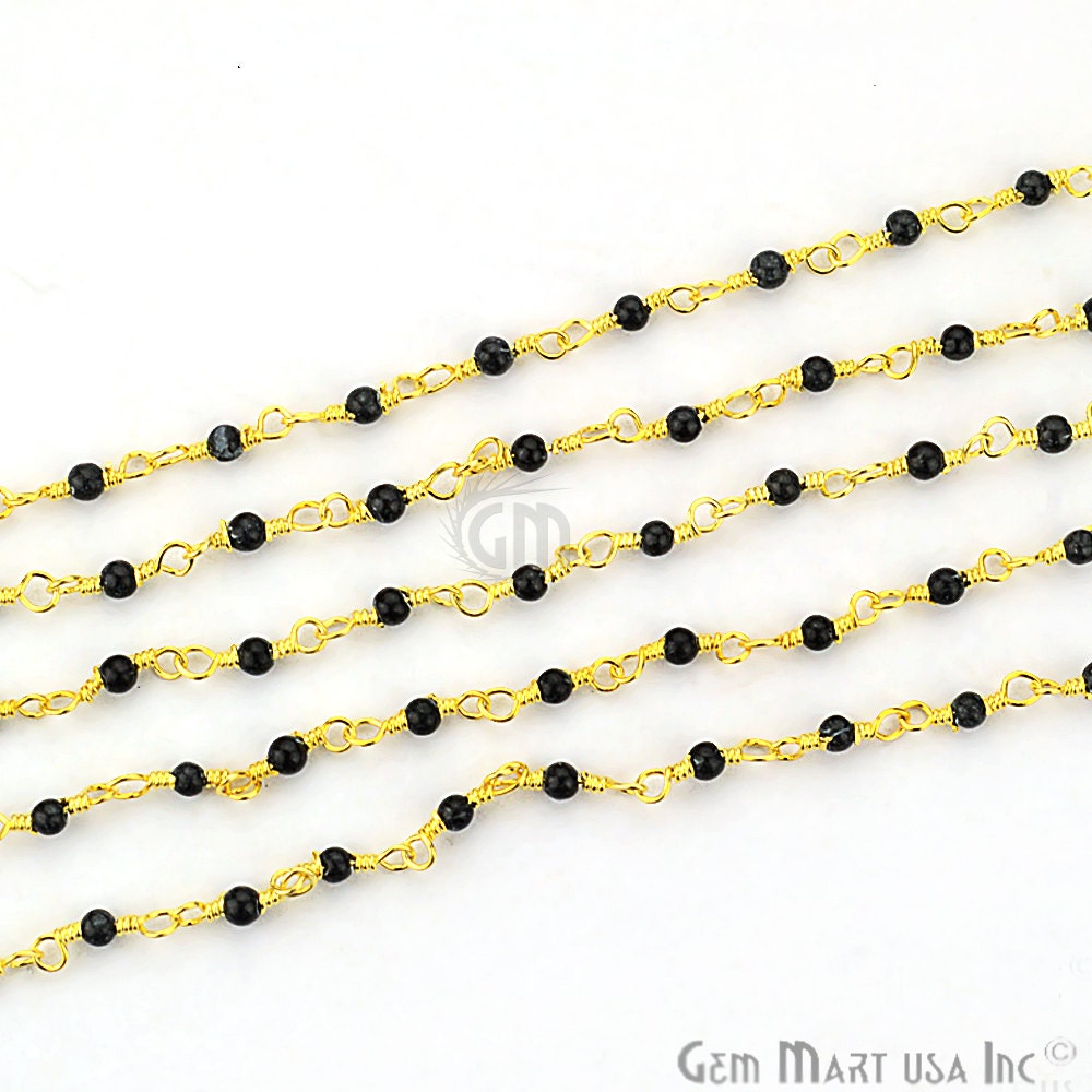 Schwarzer Spinell Glatte Perlen Rosenkranz, 2-2.5 Mm 24K Vergoldete Handgemachte Rosenkranz Kette Fuß Gemmartusa | 30000 von GemMartUSA