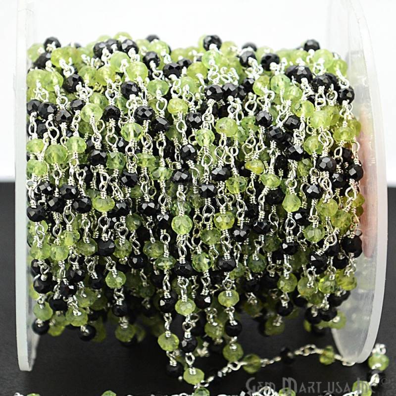 Schwarz Spinell Mit Peridot 3-3.5 Mm Perlen Versilbert Handmade Rosenkranz Kette Herstellung Schmuck Gemmartusa | Spbs-30060 von GemMartUSA