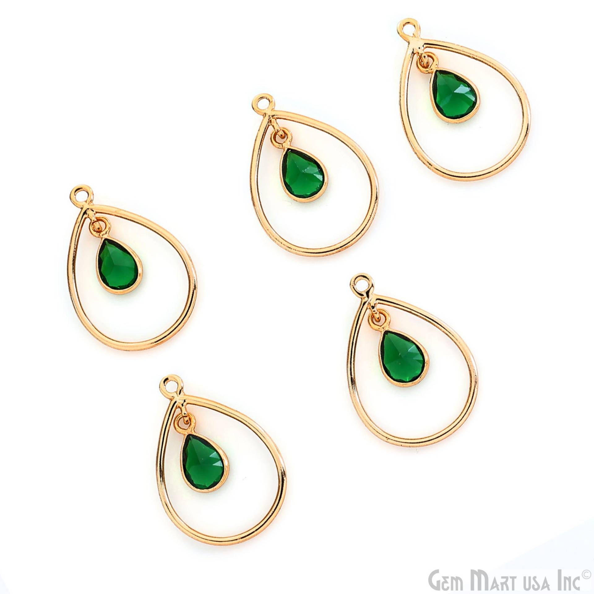 Smaragd Anhänger, Vergoldet, Gold Ohrring Charms, Einzelöse, Größe 25 X 15 Mm | Gphe-50404 von GemMartUSA