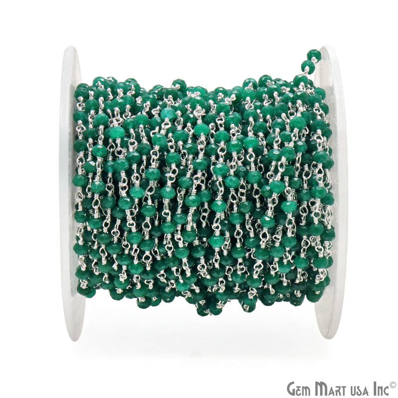 Smaragd Jade Perlen Rosenkranz Kette, Runde Perlen, Versilberte Edelsteine Stecker Diy Schmuck 3-3.5 Mm Spje-30002 von GemMartUSA