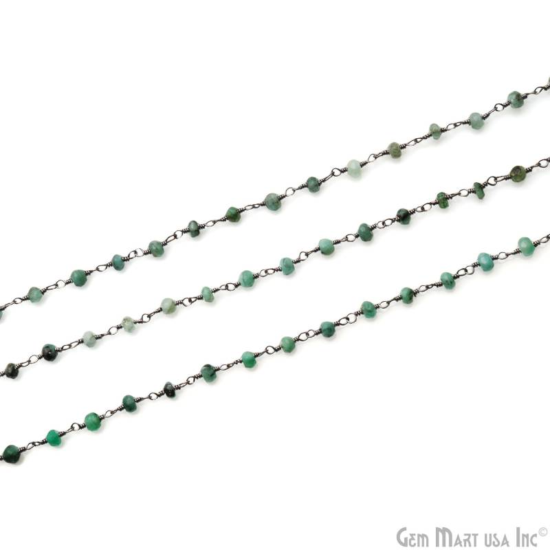 Smaragd Perlen Rosenkranz Kette, Runde Perlen, Schwarz Überzogene Edelsteine, Verbinder Diy Schmuck 3-3.5 Mm, Bpem-30004 von GemMartUSA