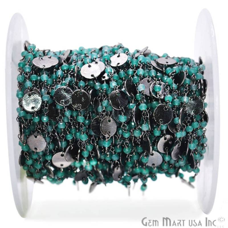Smaragd Perlen Rosenkranz Kette 3-3.5 Mm, Oxidierte Überzogene Scheibe, 24K Drahtgewickelte Rosenkranzkette, Gemmartusa | Bem-30016 von GemMartUSA