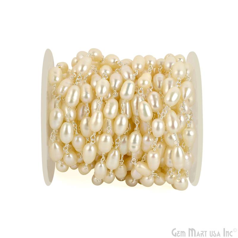 Süßwasserperle, 6 X 8 Mm Sterling Silber Handgemachte Rosenkranz Kette By Foot Gemmartusa | 925Pr-30005 von GemMartUSA