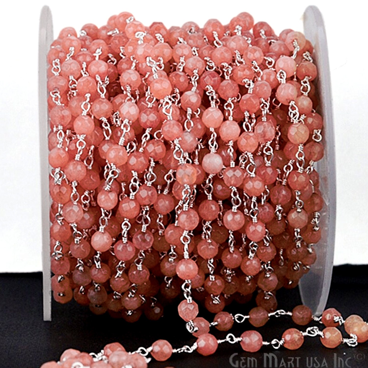 Sunstone Jade, 4 Mm Versilberte Handgemachte Rosenkranzkette Zur Herstellung Von Schmuck Gemmartusa | Spmj-30017 von GemMartUSA