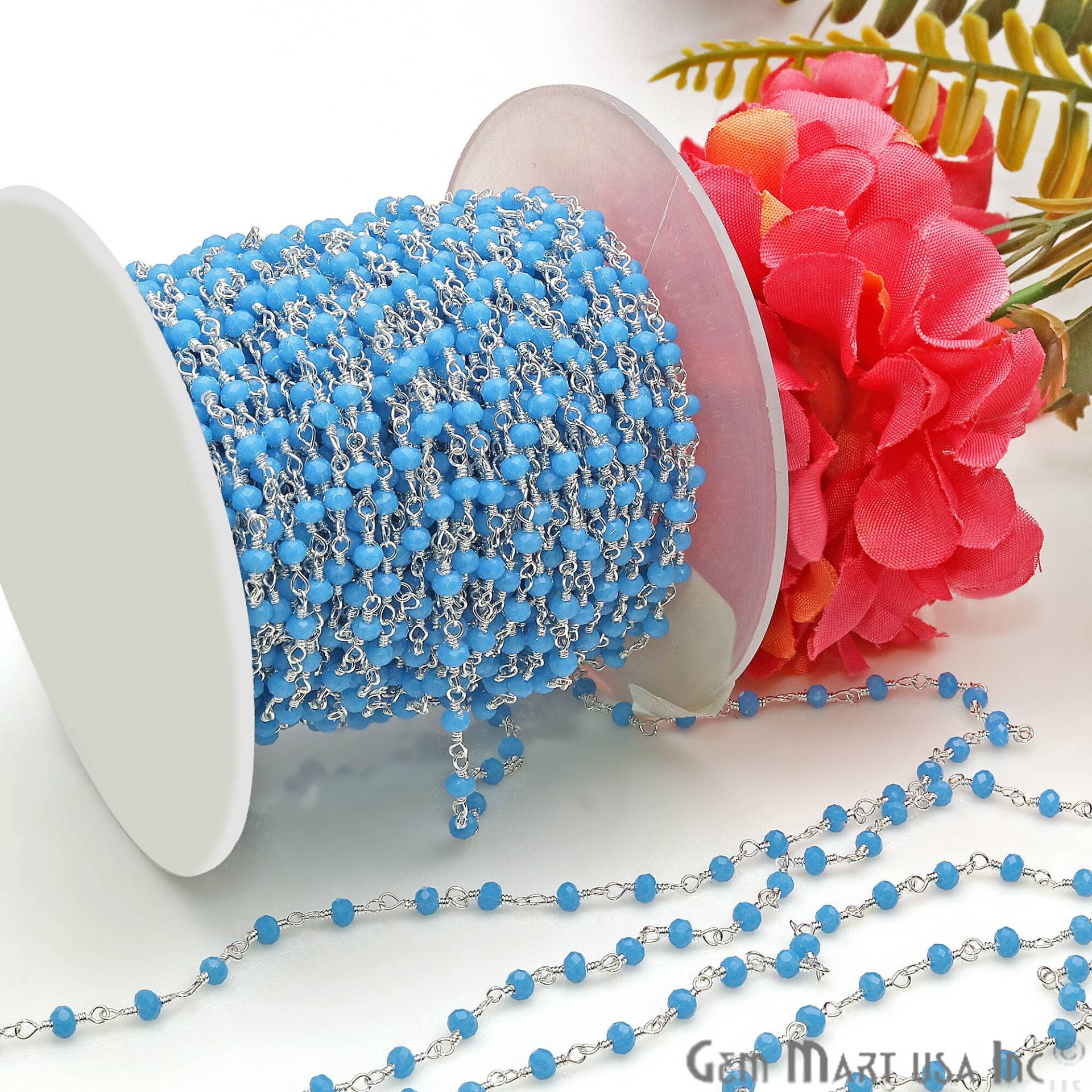 Tansanit Chalcedon Kette, Rosenkranz Versilbert, Facettierte Perlenketten, Kleine Perlen Blaue Edelstein 2.5-3 Mm, | Spnt-30001 von GemMartUSA