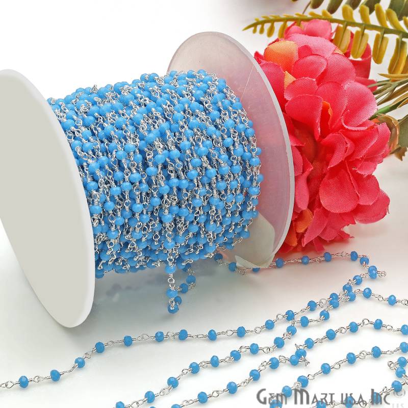 Tansanit Chalcedon Kette, Rosenkranz Versilbert, Facettierte Perlenketten, Kleine Perlen Blaue Edelstein 2.5-3 Mm, | Spnt-30001 von GemMartUSA