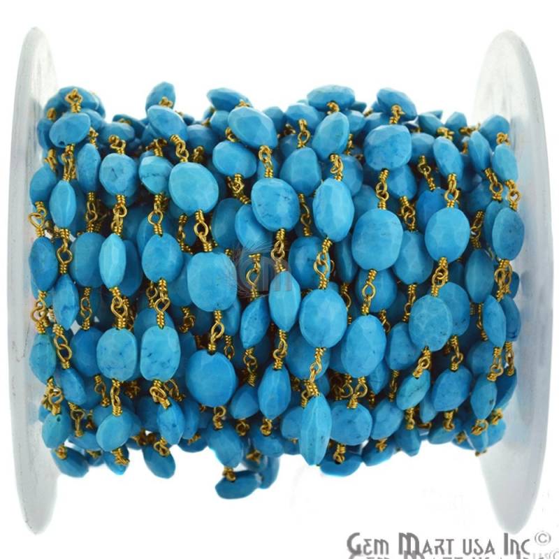Türkis, 7 X 9 Mm Oval Form 24K Vergoldet Draht Gewickelt Rosenkranz Kette Zu Fuß Gemmartusa | Gptq-30012 von GemMartUSA