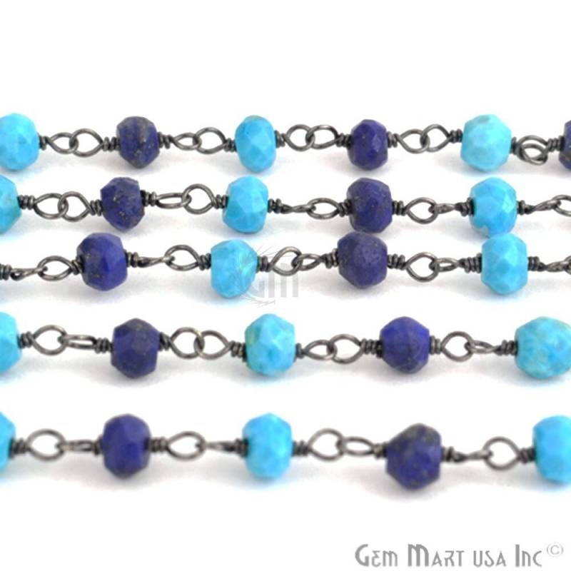 Türkis Mit Lapis, 3-3, 5 Mm Oxidierte Drahtgewickelte Rosenkranzkette Von Foot Gemmartusa | Bpta-30002 Türkis Mit Lapis, 3-3, 5 Mm Oxidierte Drahtgewickelte Rosenkranzkette Von Foot Gemmartusa | Bpta-30002 von GemMartUSA