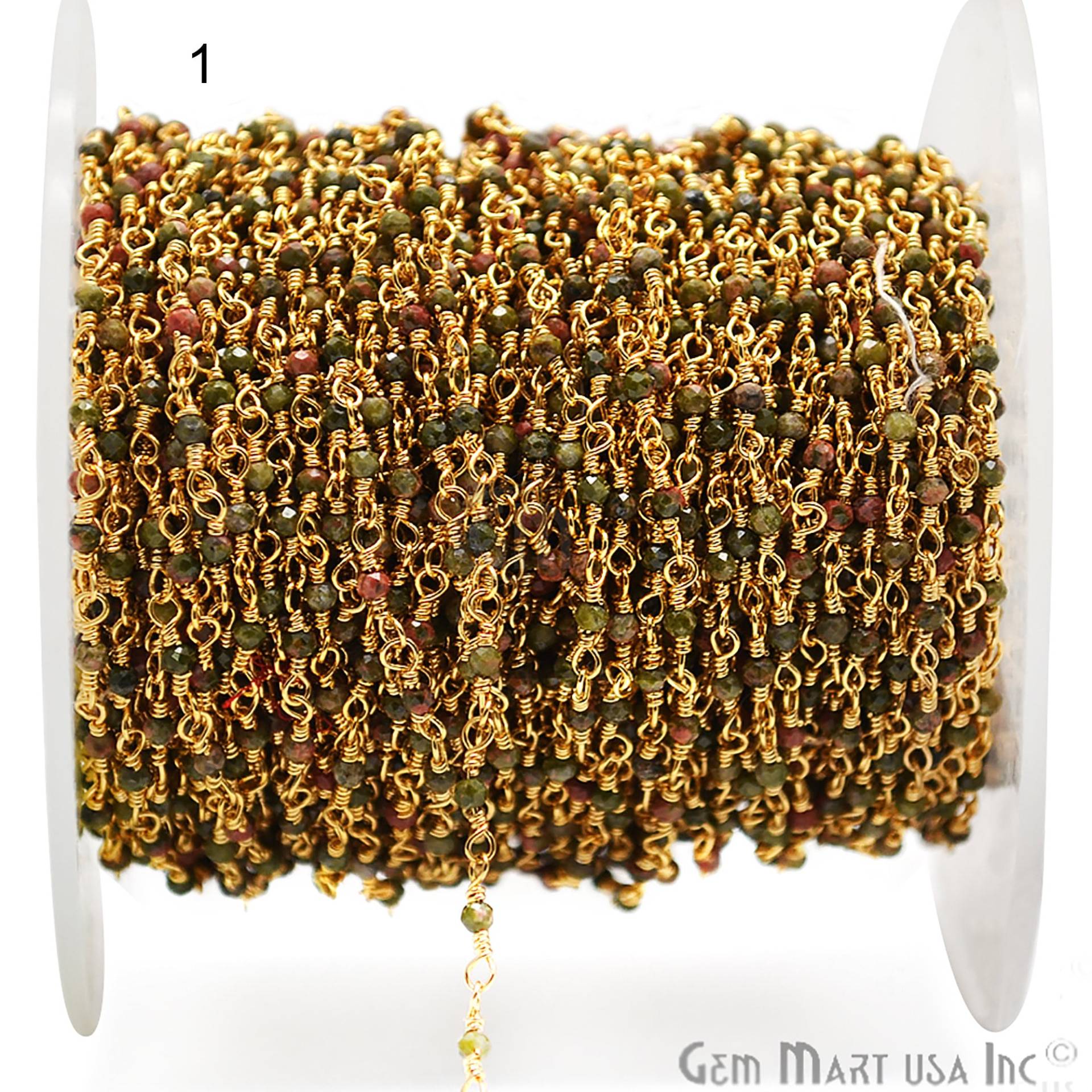 Unakit Kette, Rosenkranz Facettierte Perlenkette, Kleine Edelstein Überzogene 2-2.5 Mm, Gemmartusa | 30000 von GemMartUSA