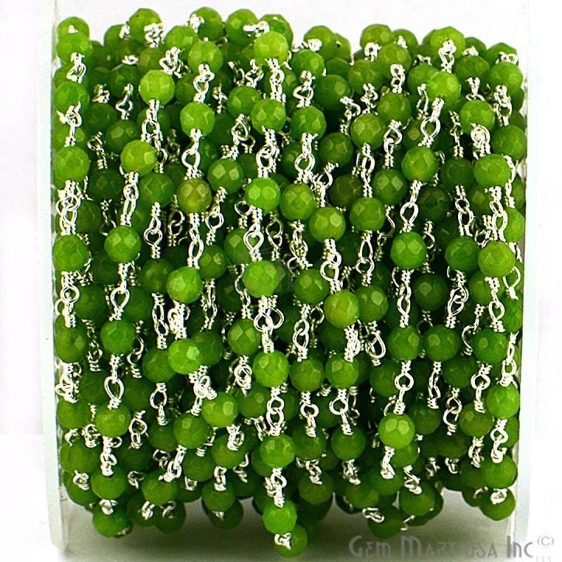 Vessonite Jade, 4 Mm Versilberter Draht Gewickelt Rosenkranz Kette Von Fuß Gemmartusa | Spvj-30017 von GemMartUSA