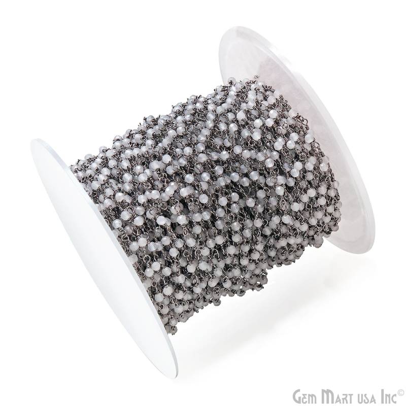 Weiße Chalcedon Perlen Rosenkranz Kette, 2-2.5 Mm Edelstein Perlen, Rondelle Schwarz Überzogene Gemmartusa, Bpwc-30000 von GemMartUSA