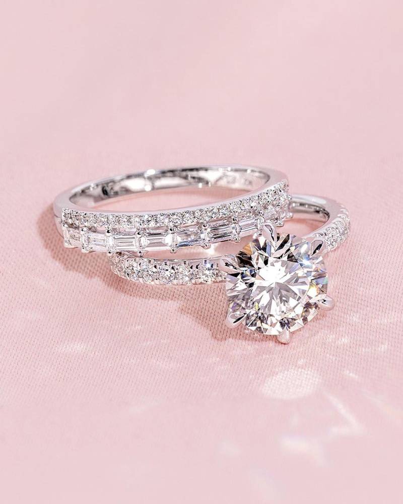 2Ct Diamant Ring Moissanit Goldring Mit Dickem Band Und Spaltband Passendes Braut Set Geschenk, Ehering Stapelbares Set von GemOfJewel